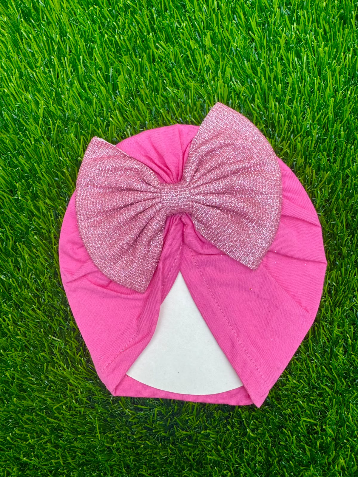 Pink shimmer bow Turban