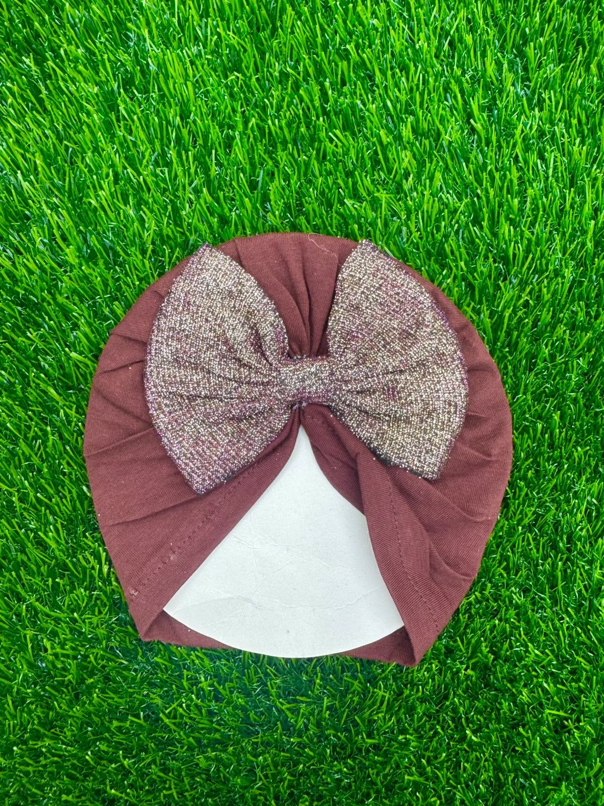 Brown shimmer bow Turban